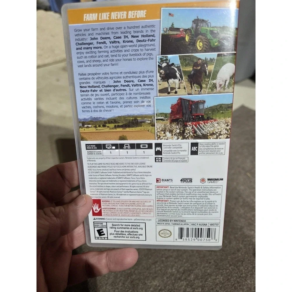 Farming Simulator 20 Nintendo Switch Video Game Physical Cartridge Case Deere